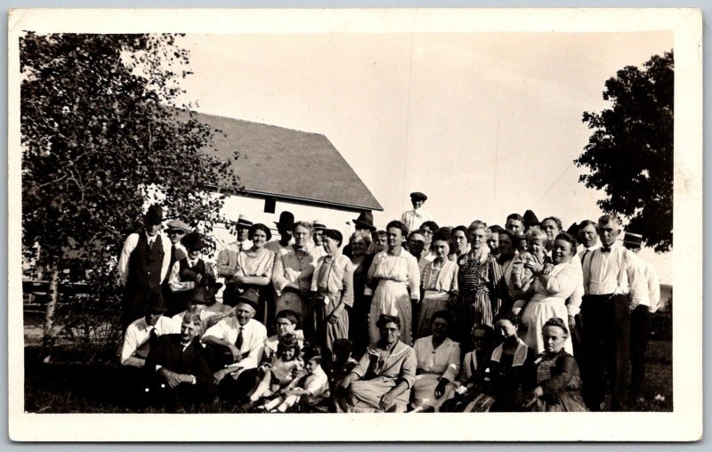 1920s RPPC Real Photo Postcard Family Reunion Portrait Men Women Children