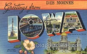 Des Moines, Iowa, USA Large Letter Town Unused 