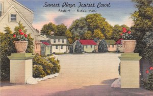 Sunset Plaza Tourist Court Motel Route 9 Natick Massachusetts linen postcard