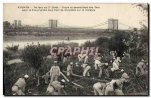 Old Postcard Army 7th of Avignon Construction Genie Cup and assembly of wood ...