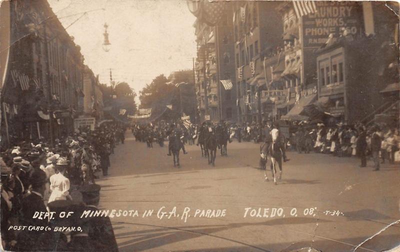 E15/ Toledo Ohio Real Photo RPPC Postcard 1908 G.A.R. Parade Dept of Minnesota