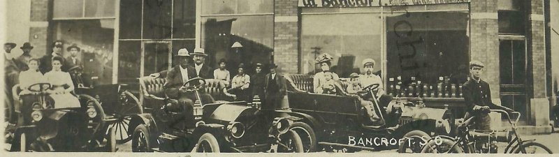 Bancroft SOUTH DAKOTA RPPC 1909 AUTO RALLY Cars MOTORCYCLE nr De Smet GHOST TOWN