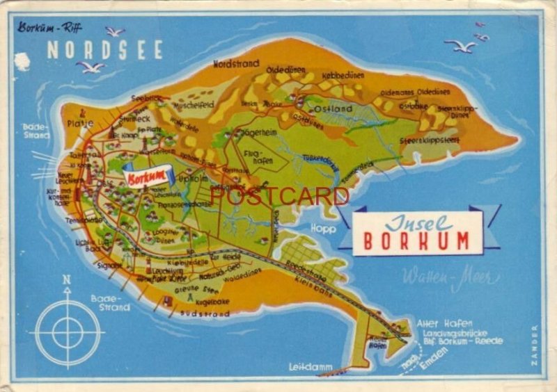 CONTINENTAL-SIZE 1970 MAP OF INSEL BORKUM, GERMANY