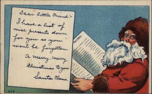 Christmas Santa Claus with Letter to Children c1910 Vintage Postcard