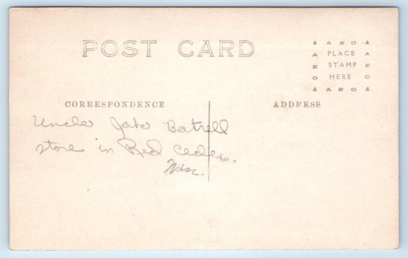 RPPC RED CEDAR?, WI Wisconsin ~ Uncle JAKE BATRELL'S STORE c1910s Postcard