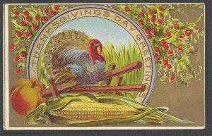 POST CARD THANKSGIVING GREETING W/TURKEY & CORN EMBOSSED POSTED