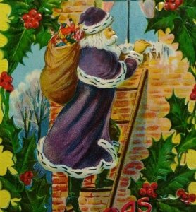 Santa Claus Postcard Christmas Purple Robe Deep Embossed Card Serie 2236 Germany