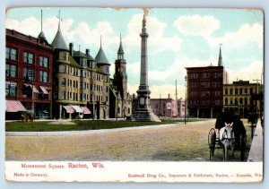 Racine Wisconsin Postcard Monument Square Exterior Building 1911 Vintage Antique