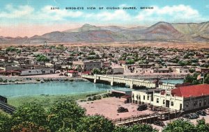 Vintage Postcard Bird's Eye View Buildings Landmarks Ciudad Juarez Mexico