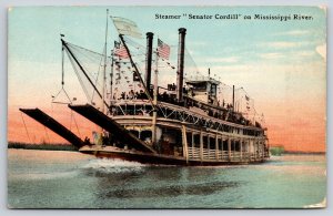 Transport~Mississippi River~Steamer Ship Senator Cordill~USA Flag~c1910 Postcard