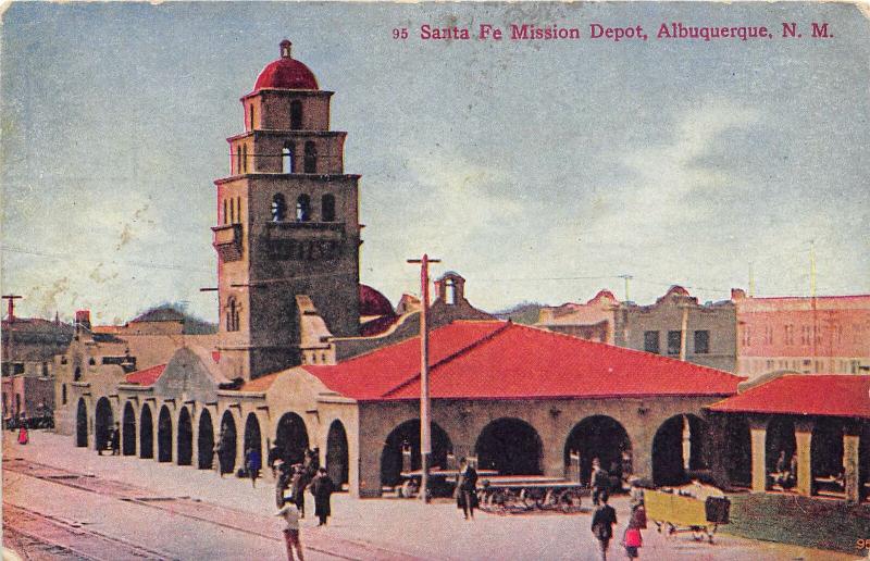 Santa Fe Mission Railroad Depot Albuquerque New Mexico 1910c postcard