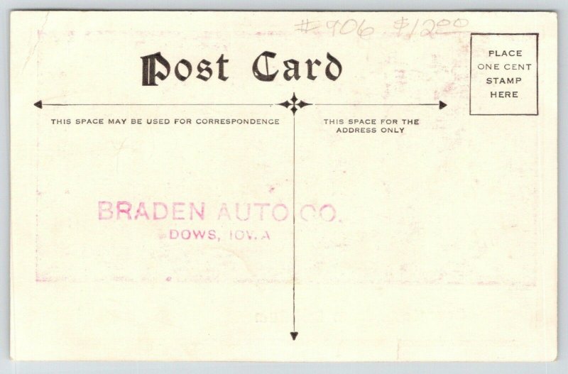 Dows Iowa~Braden Auto Company~Greetings From Belgium~Crank Water Pump Ad~c1910 