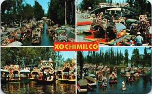 Mexico Xochimilco Four different aspects Floating Gardens Vintage Postcard C195