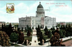 California State Capital & Grounds Sacramento Postcard 1908 Posted