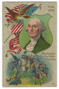 Vintage Washington's Birthday Postcard, Washington at the Battle Princeton