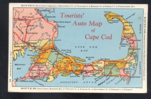 TOURIST AREA MAP OF CAPE COD MASSACHUSETTS VINTAGE LINEN POSTCARD