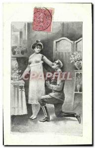 Postcard Old Woman Nude erotic Army Soldier