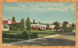 Vintage Postcard 1952 One Of The Many Residential Streets Phoenix Arizona AZ