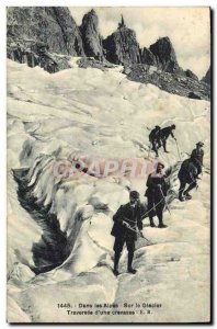 Postcard Old mountaineering in the Alps on the Traversee glacier crevasse & #...