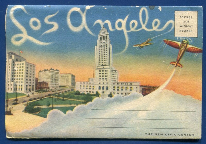 Los Angeles California ca Times Bldg Air View travel postcard folder