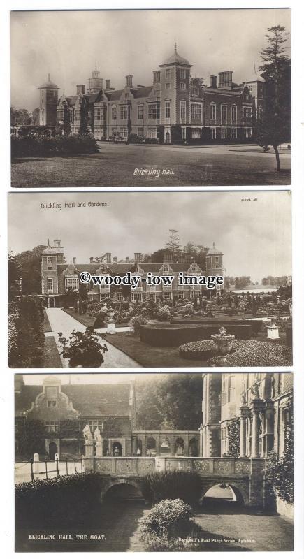 tq2226 - Norfolk - The Moat and Well Kept Gardens at Blicking Hall - 3 postcards