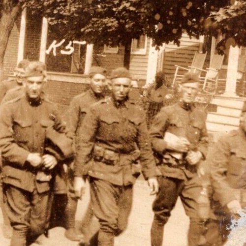 RPPC U.S. Army Soldiers Walking Str African American Woman Watch WWI Real Photo 