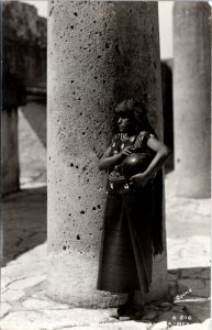 RPPC Real Photo Postcard Mexico Oaxaca Tipo Zapoteca Ruinas de Mitla 1940s S115