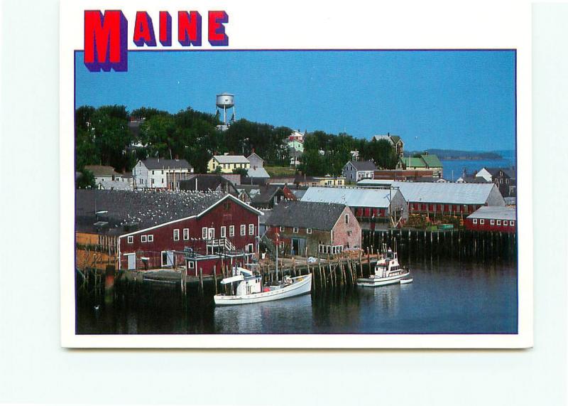 Postcard  Lubec Maine  Fishing Town Ships Water Tower # 3823A