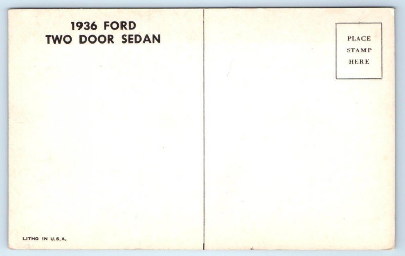 Automobile Advertising 1936 FORD TWO DOOR SEDAN Car Ad Postcard