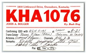 QSL Radio Card From Owensboro Kentucky KHA1076 