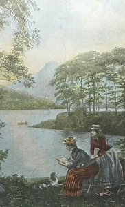 Sketch by the Lake Vintage Art Painting PostCard J P de Vega 1905