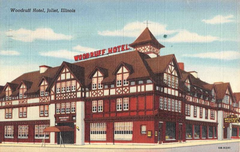 Joliet Illinois Woodruff Hotel Exterior Linen Antique Postcard K21120