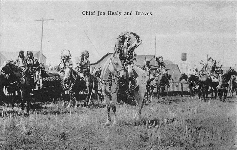 Chief Joe Healy and Braves on Horseback 1907 Postcard