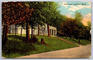 Cadillac Michigan~Kenwood Park Drive & Bldg Scene~Postmarked~Vintage Postcard