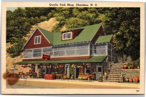 Postcard NC Cherokee Qualla Park Shop coca cola