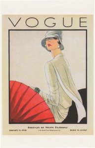 1928 Spring Fashion Giant Red Ladies Umbrella Magazine Postcard