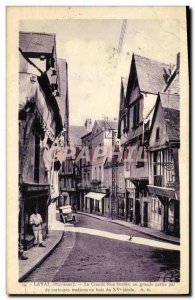 Old Postcard Laval Great lined street in Great Party by Strange Houses Wooden...