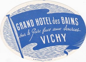 France Vichy Grand Hotel Des Bains Vintage Luggage Label lbl0314
