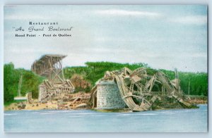 1940 Rond Point Pont De Quebec Canada Postcard Restaurant Au Grand Boulevard