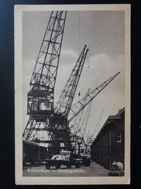 Netherlands: ROTTERDAM Havengezicht, shows row of cranes - Old Postcard