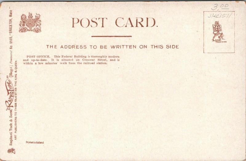 Brockton Massachusetts~US Post Office~1905 Raphotype Postcard~TUCK 