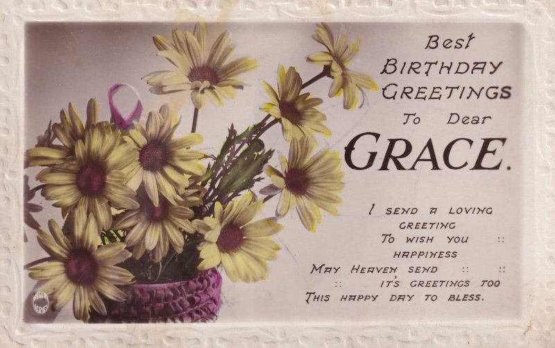 Birthday Greetings Dear Grace Antique Real Photo Name Postcard