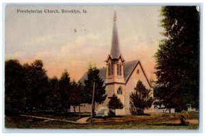 1909 Presbyterian Church Building Entrance Tower Brooklyn Iowa Antique Postcard