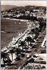 Cannes Vue Sur La Croisette la Piage Mont-Cher Ocean Beach View RPPC Postcard