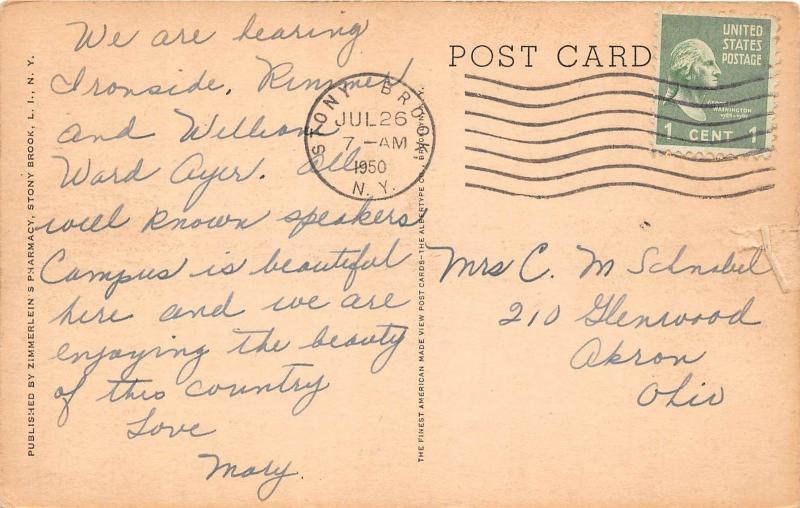 B25/ Stony Brook Long Island New York NY Postcard 1950 Assembly Campus School