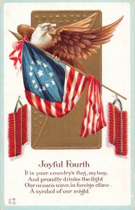 US Patriotic Joyful Fourth of July Eagle Flag embossed postcard B986