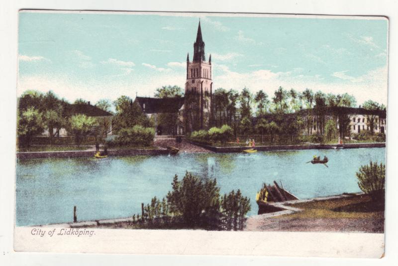 P384 JL postcard old lidkoping sweden city river view etc