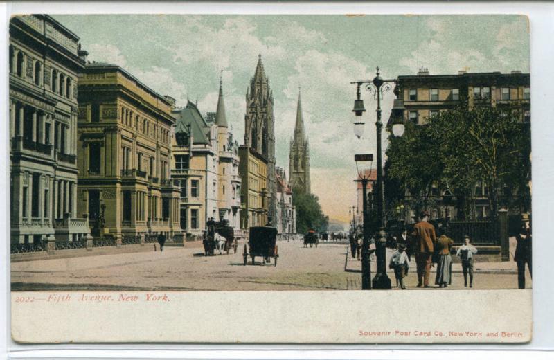 Fifth Avenue Street Scene New York City 1905c postcard