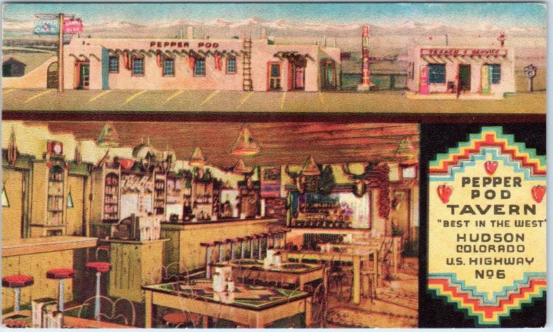 HUDSON, CO Colorado   PEPPER POD TAVERN  c1940s Roadside Linen  Postcard