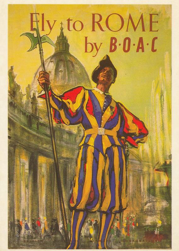 Fly To Rome Italy By BOAC Aircraft Plane Travel Poster Advertising Postcard